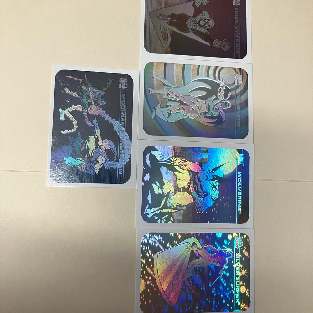 Vintage Marvel Heroes hologram cards perfect corners and edges mint 5 of 5